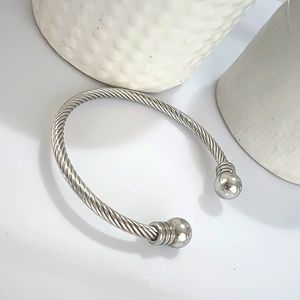 🆕 Stainless steel Silver Cable Cuff with Silver Ball bangle
